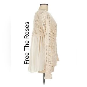 Anthropology Free The Roses Cream Crochet Pullover Sweater Medium EUC